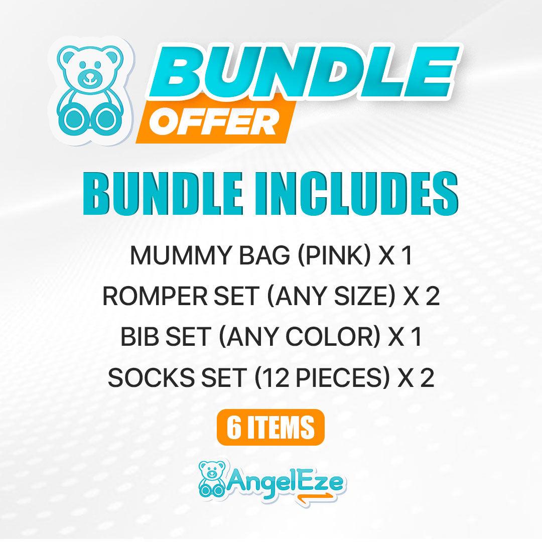 Gift Pack 11 -Baby Diaper Bag + Anti-Slip Socks (12 Pairs) x 2+ BPA Free Bibs (Set of 2) + Rompers Set (5 Piece) x 2 - AngelEze
