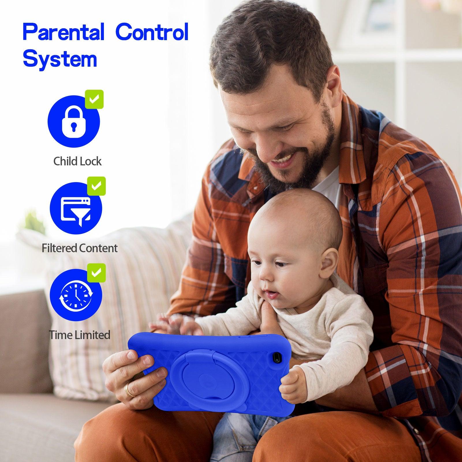 PRITOM Kids Tablet, 8 inch HD IPS Screen, Android 10, Parental Control, Quad Core Processor, 2GB RAM, 32GB ROM,  2MP + 8MP Dual Camera, with Kids-Tablet Case - AngelEze