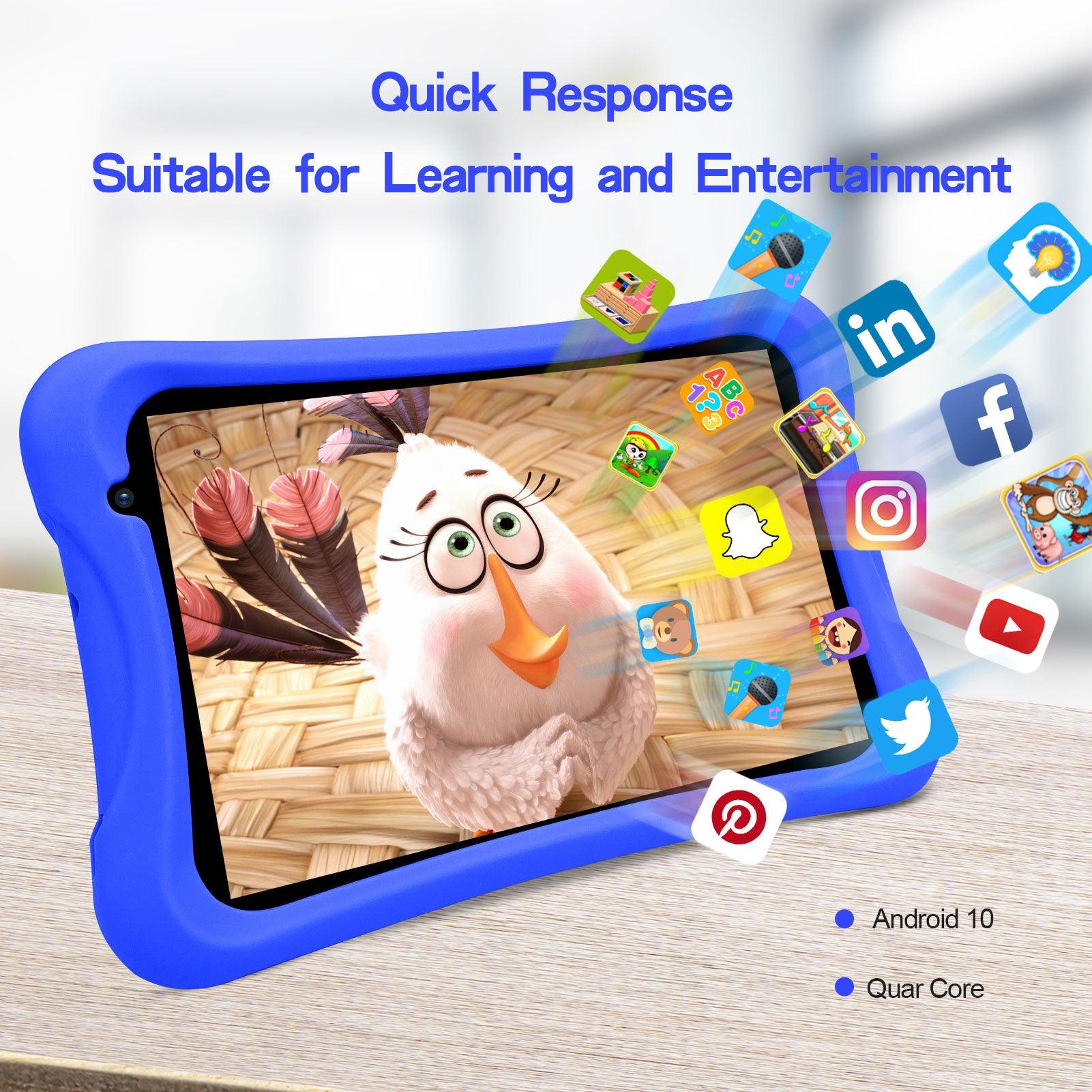 PRITOM Kids Tablet, 8 inch HD IPS Screen, Android 10, Parental Control, Quad Core Processor, 2GB RAM, 32GB ROM,  2MP + 8MP Dual Camera, with Kids-Tablet Case - AngelEze