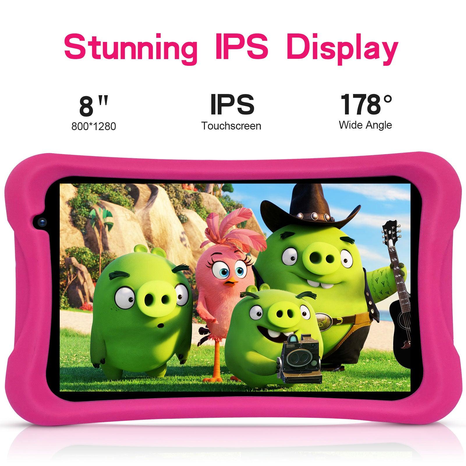 PRITOM Kids Tablet, 8 inch HD IPS Screen, Android 10, Parental Control, Quad Core Processor, 2GB RAM, 32GB ROM,  2MP + 8MP Dual Camera, with Kids-Tablet Case - AngelEze