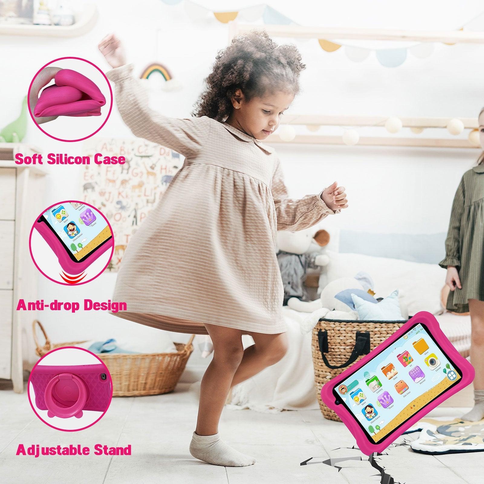 PRITOM Kids Tablet, 8 inch HD IPS Screen, Android 10, Parental Control, Quad Core Processor, 2GB RAM, 32GB ROM,  2MP + 8MP Dual Camera, with Kids-Tablet Case - AngelEze