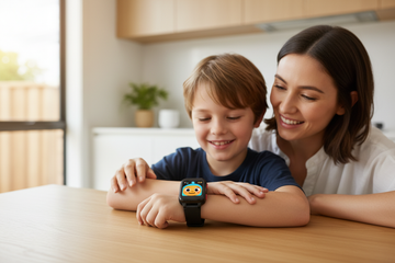 Parent and child exploring the K9 AI Kids Watch together at home