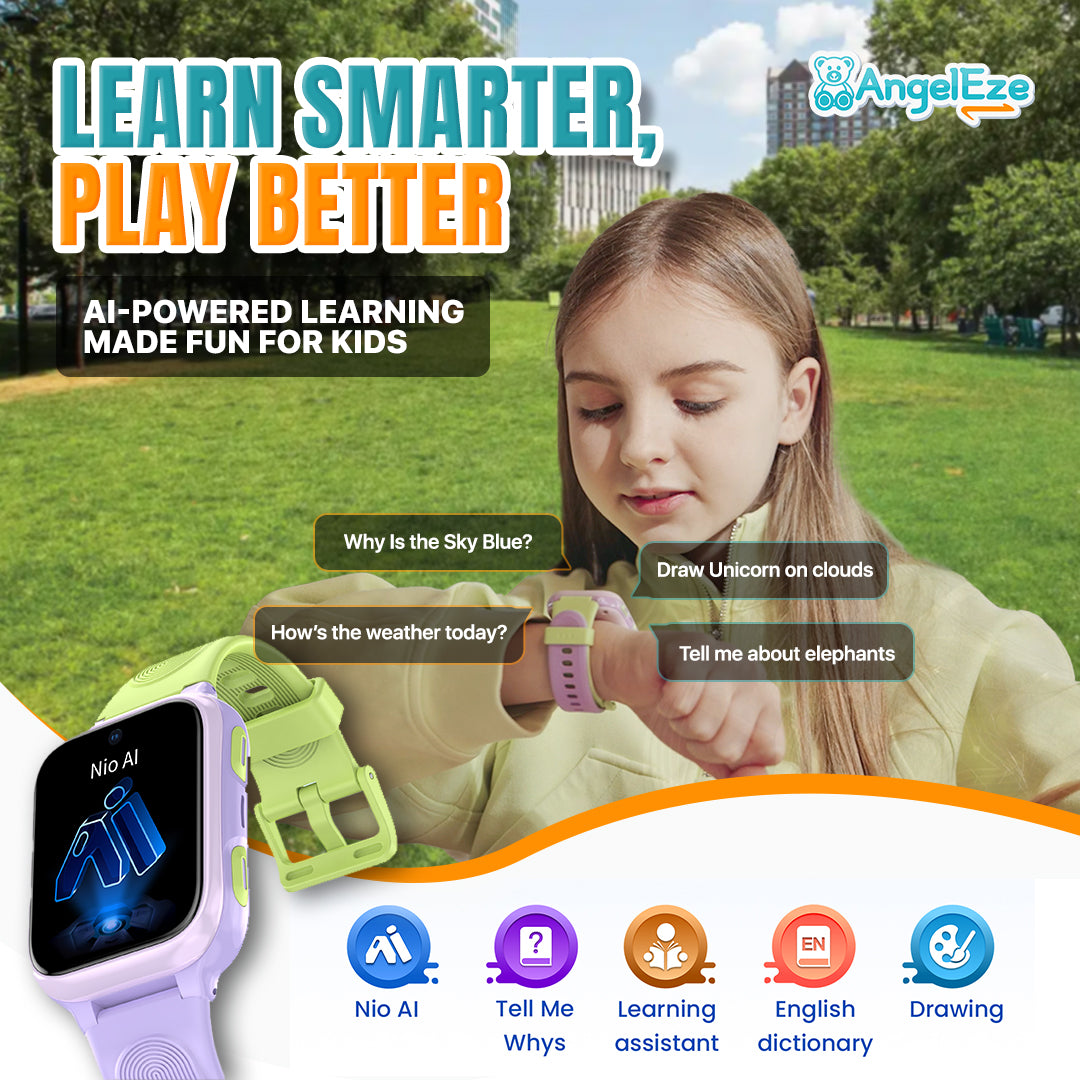 AI Learning 4G Kids Smart Watch - AMOLED Display, Parental Control, SOS, GPS Location and Video Calling (Model - K9)