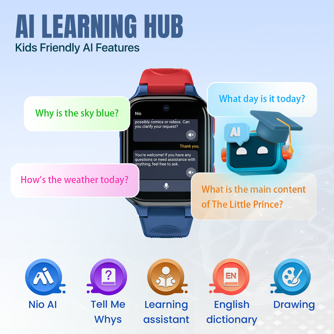 K9 AI Kids Watch - 4G LTE Android Smart Watch - 1GB RAM + 8GB ROM, SMS, Vibration, Wifi, Parental Control,  GPS Tracking and Video Calling