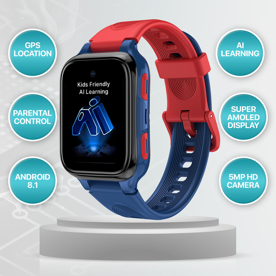 AI Learning 4G Kids Smart Watch - AMOLED Display, Parental Control, SOS, GPS Location and Video Calling (Model - K9)