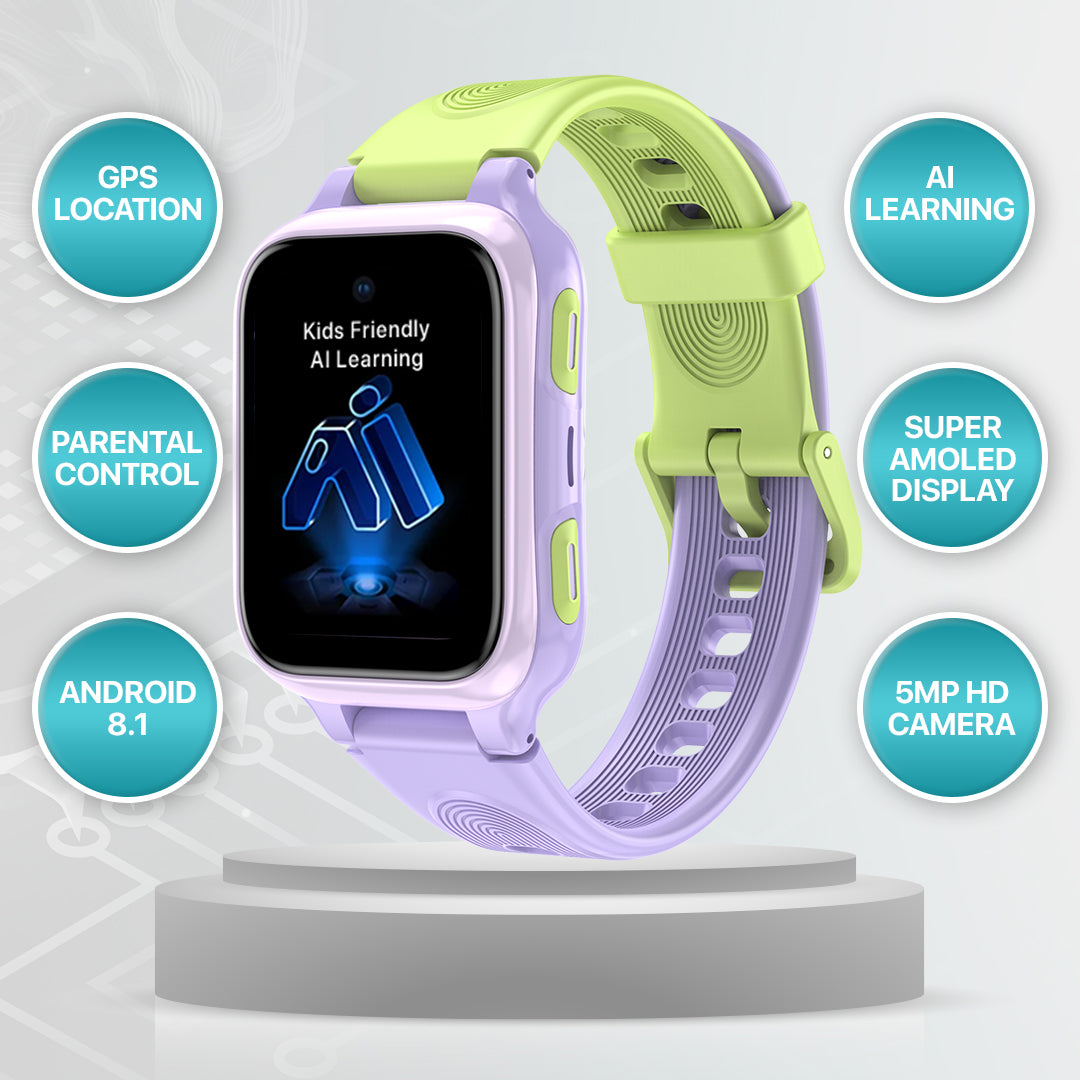 AI Learning 4G Kids Smart Watch - AMOLED Display, Parental Control, SOS, GPS Location and Video Calling (Model - K9)