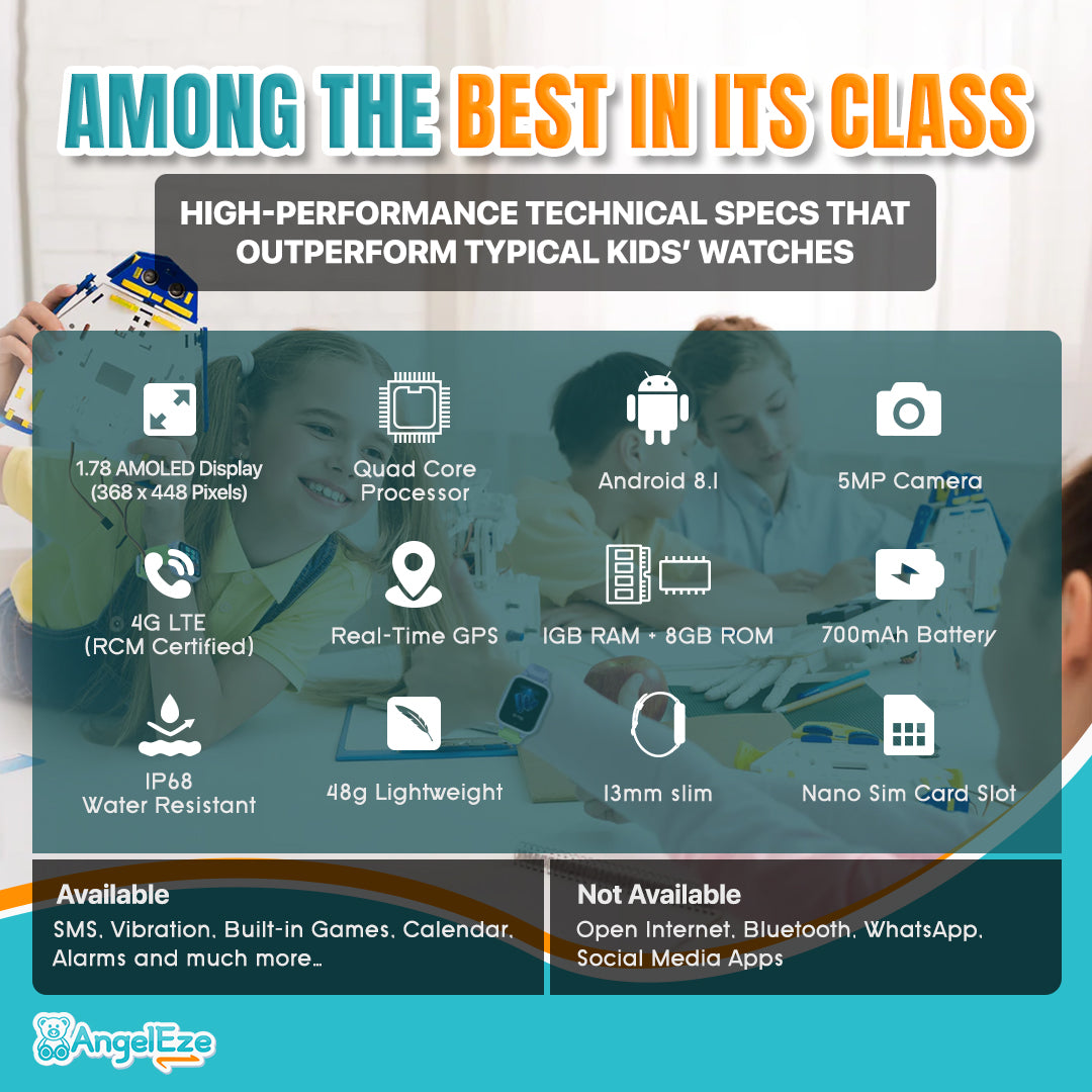 AI Learning 4G Kids Smart Watch - AMOLED Display, Parental Control, SOS, GPS Location and Video Calling (Model - K9)