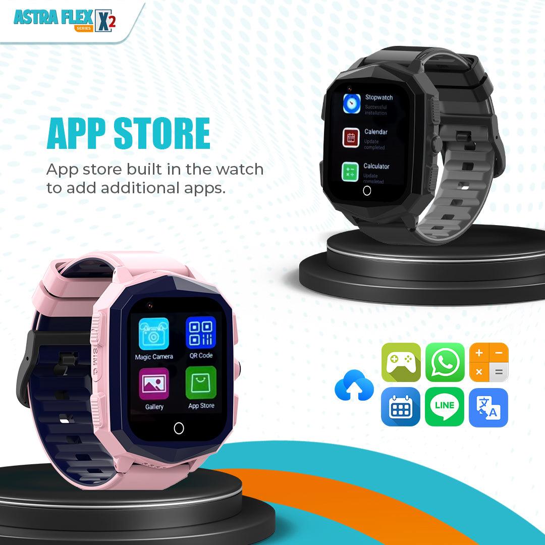 Astra Flex X2- Kids 4G LTE Android Smart Watch - 1GB RAM + 8GB ROM, SMS, Vibration, WhatsApp, Wifi, GPS Tracking and Video Calling - AngelEze