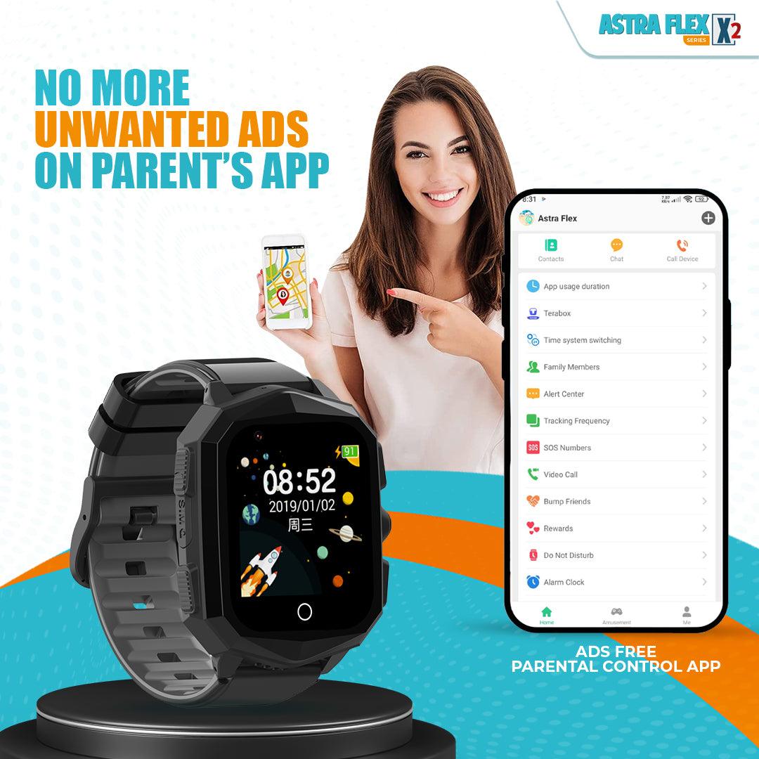 Astra Flex X2- Kids 4G LTE Android Smart Watch - 1GB RAM + 8GB ROM, SMS, Vibration, WhatsApp, Wifi, GPS Tracking and Video Calling - AngelEze