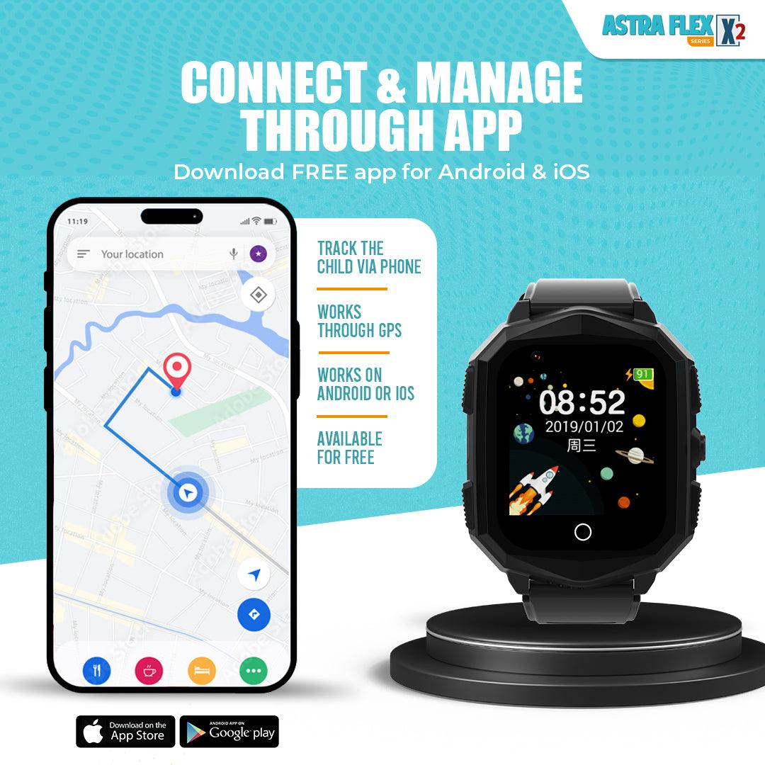 Astra Flex X2- Kids 4G LTE Android Smart Watch - 1GB RAM + 8GB ROM, SMS, Vibration, WhatsApp, Wifi, GPS Tracking and Video Calling - AngelEze