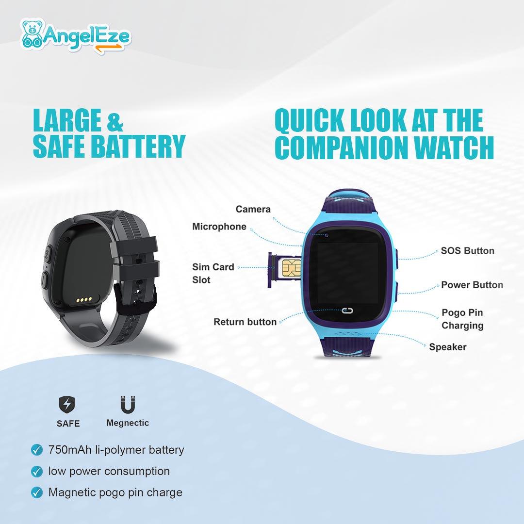 Kids 4G LTE Smart Companion Watch - GPS Location Tracking and Video Calling - IP67 Water Resistant Watch for Kids - AngelEze