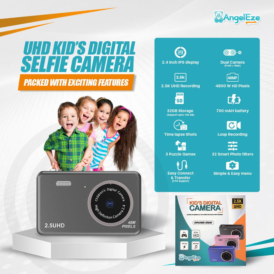 Kids 2.5 UHD Camera - 48MP - 32 GB SD Card - Dual Camera - LCD Screen - Photo and Video - Great Gift - AngelEze