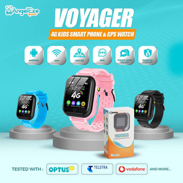 Voyager - Kids 4G LTE Android Smart Watch - 512 RAM + 4GB ROM, SMS, Wifi, GPS Tracking and Video Calling - IP67 Water Resistant - AngelEze