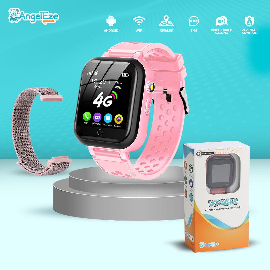 Voyager - Kids 4G LTE Android Smart Watch - 512 RAM + 4GB ROM, SMS, Wifi, GPS Tracking and Video Calling - IP67 Water Resistant - AngelEze