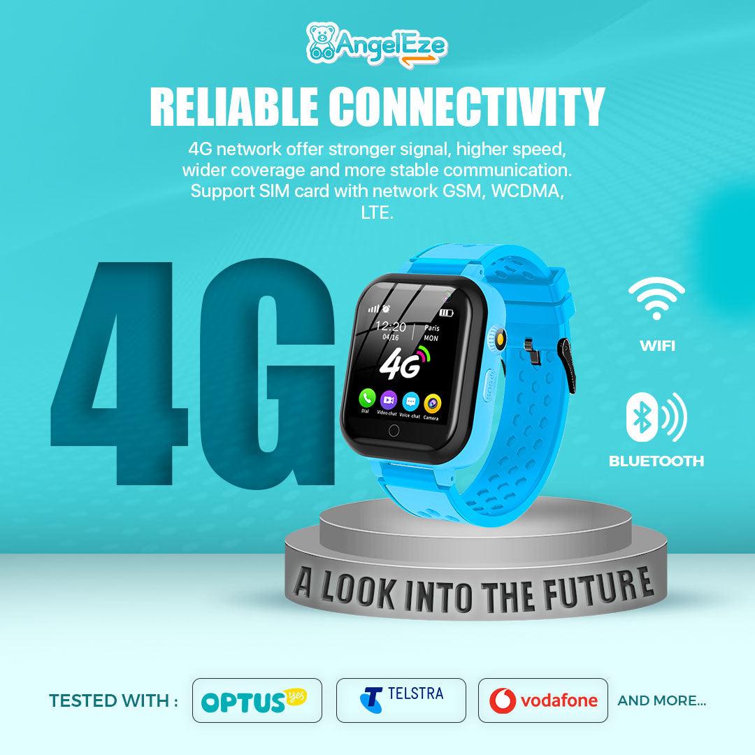 Voyager PRO- Kids 4G LTE Android Smart Watch - 1GB RAM + 8GB ROM, SMS, WhatsApp, Wifi, GPS Tracking and Video Calling - IP67 Water Resistant - AngelEze