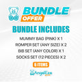 Gift Pack 11 -Baby Diaper Bag + Anti-Slip Socks (12 Pairs) x 2+ BPA Free Bibs (Set of 2) + Rompers Set (5 Piece) x 2 - AngelEze