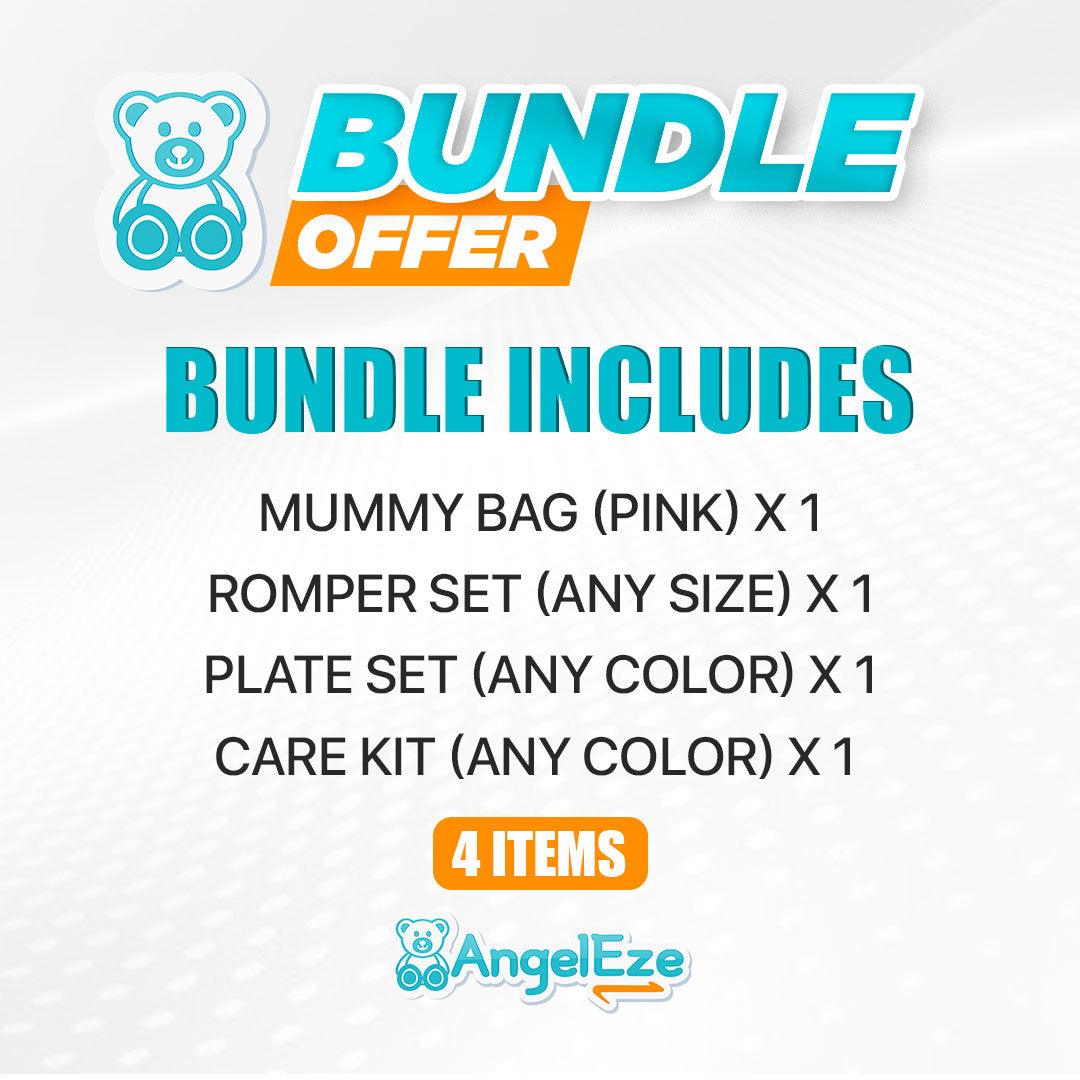 Gift Pack 12 -Baby Diaper Bag+ [BPA Free] Baby Feeding Set (4 Items) + Baby Care Kit  (8 Pieces) + Rompers Set (5 Pieces) - AngelEze