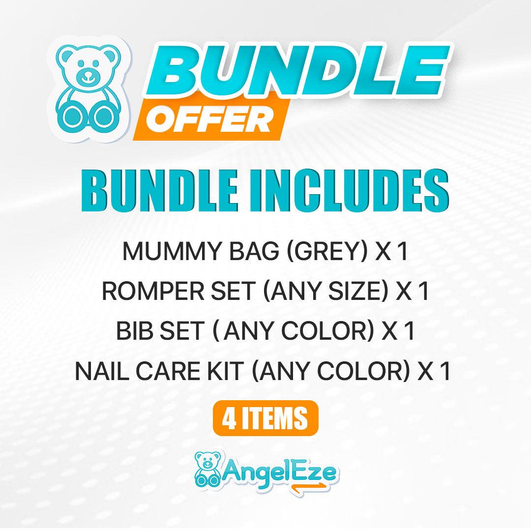Gift Pack 5 - Diaper Bag with Changing Mat + 100% Cotton Baby Bodysuit - (5 Piece Romper Set) + BPA Free Silicone Baby Bib (Set of 2) + Cute Penguin-Themed Nail Care Kit (4 Pieces) - AngelEze