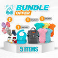 Gift Pack 6 - Anti-Slip Socks (12 Pairs) x 2 + BPA Free Silicone Baby Bib (Set of 2) + Fashionable Diaper Bag + Colourful Rompers (5 Piece Set) - AngelEze