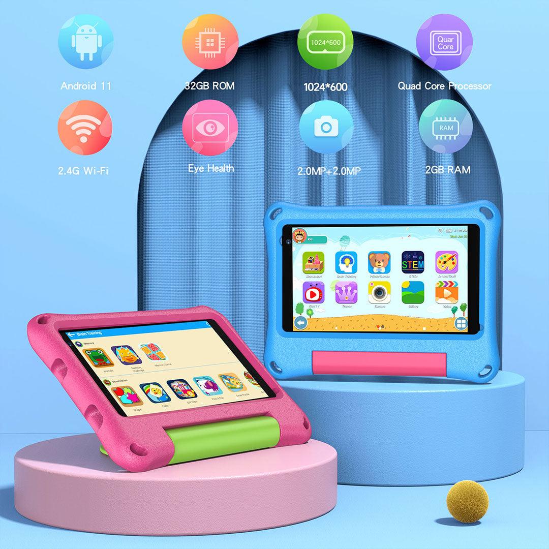 VASOUN Kids Tablet, 7 inch IPS Screen, Android 11, Parental Control, Kids app, Quad Core Processor, 2GB RAM, 32GB ROM,  2MP Front + 2MP Rear Camera, with Kids-Tablet Case - AngelEze