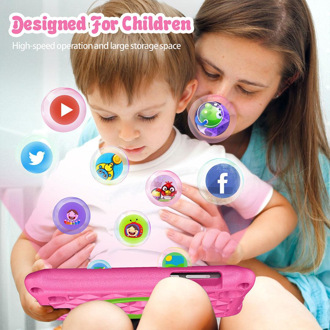 VASOUN Kids Tablet, 7 inch IPS Screen, Android 11, Parental Control, Kids app, Quad Core Processor, 2GB RAM, 32GB ROM,  2MP Front + 2MP Rear Camera, with Kids-Tablet Case - AngelEze