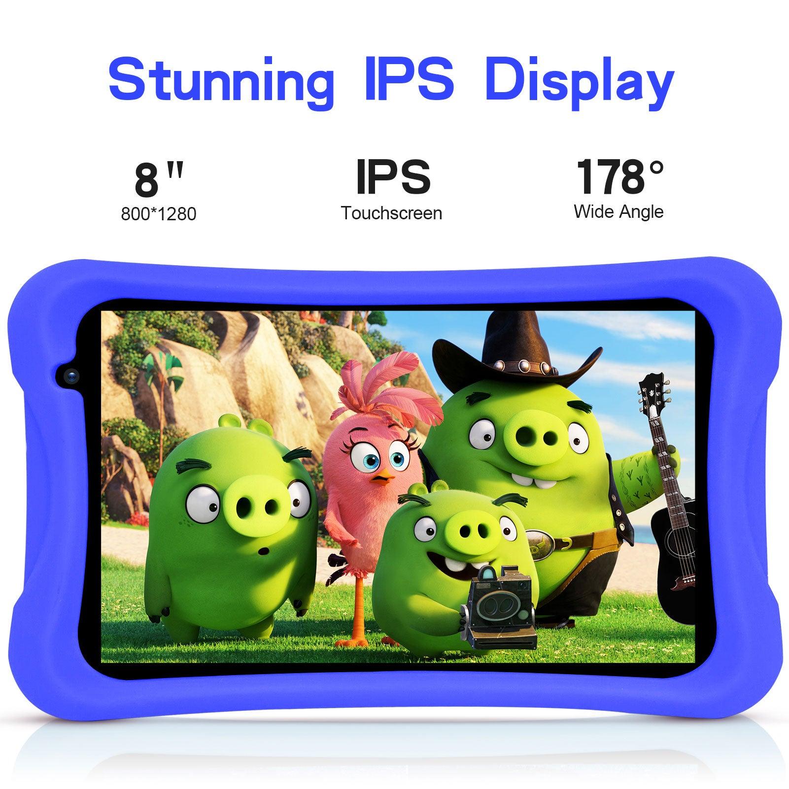 PRITOM Kids Tablet, 8 inch HD IPS Screen, Android 10, Parental Control, Quad Core Processor, 2GB RAM, 32GB ROM,  2MP + 8MP Dual Camera, with Kids-Tablet Case - AngelEze