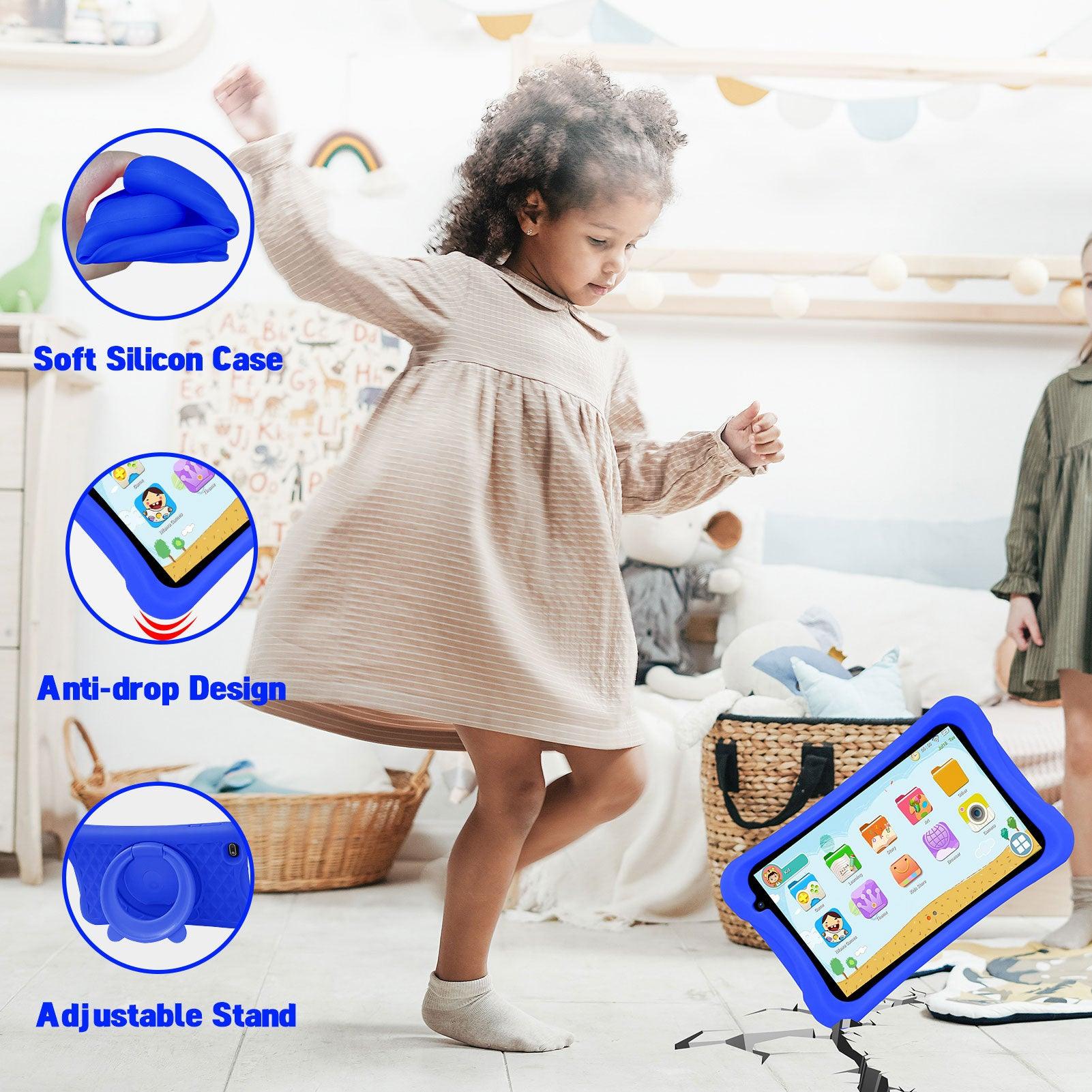 PRITOM Kids Tablet, 8 inch HD IPS Screen, Android 10, Parental Control, Quad Core Processor, 2GB RAM, 32GB ROM,  2MP + 8MP Dual Camera, with Kids-Tablet Case - AngelEze