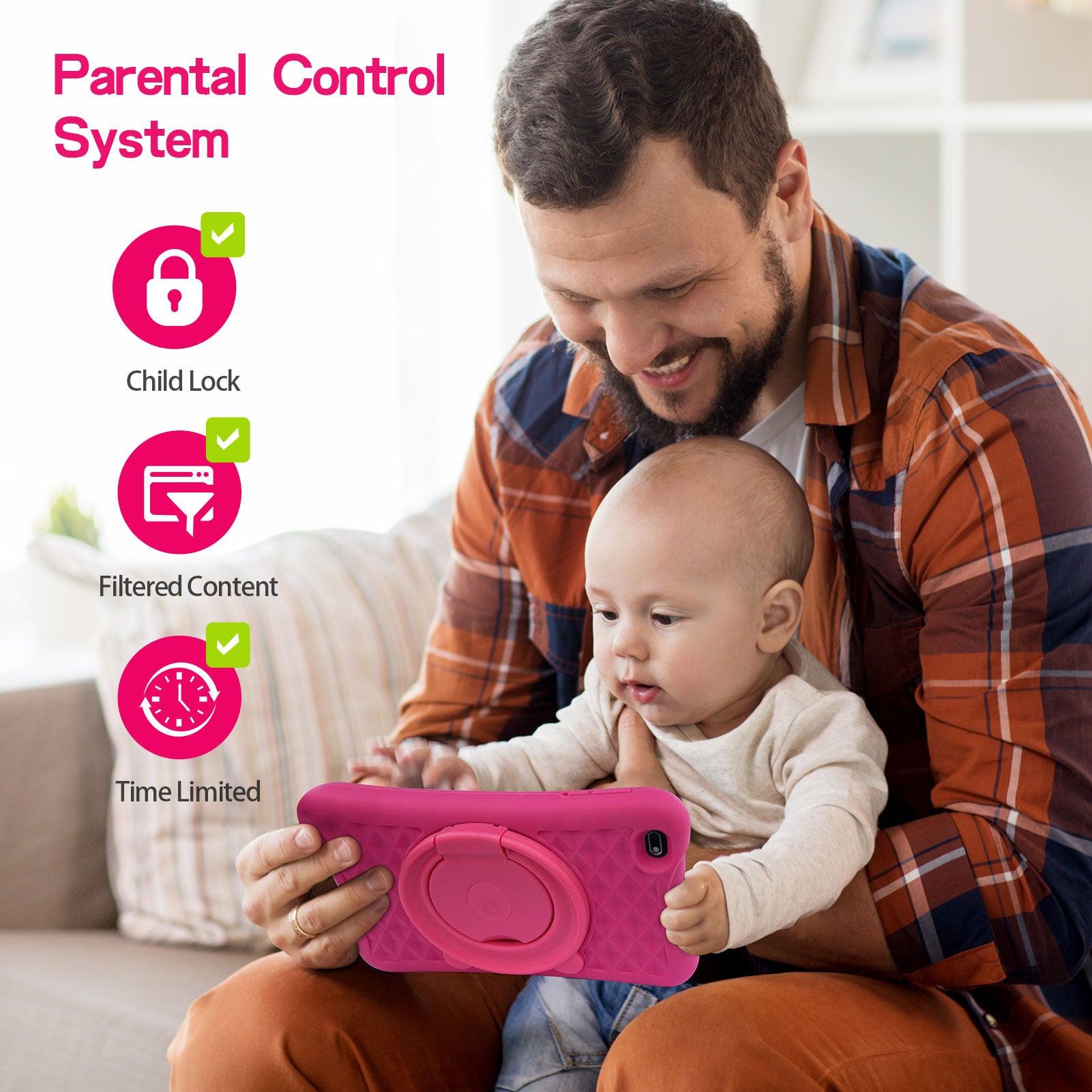 PRITOM Kids Tablet, 8 inch HD IPS Screen, Android 10, Parental Control, Quad Core Processor, 2GB RAM, 32GB ROM,  2MP + 8MP Dual Camera, with Kids-Tablet Case - AngelEze