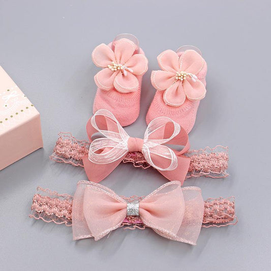 Pink Flower Headband and Socks Set for Little Angel – 3 Pieces - AngelEze