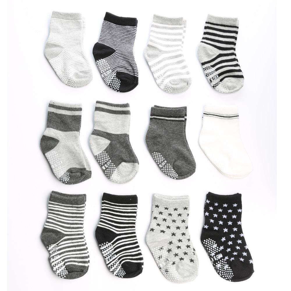 Stylish Monochromatic Anti-Slip Grey Socks – 12 Pairs - AngelEze